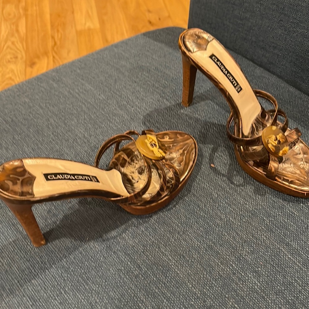 Slip on high heeled sandal